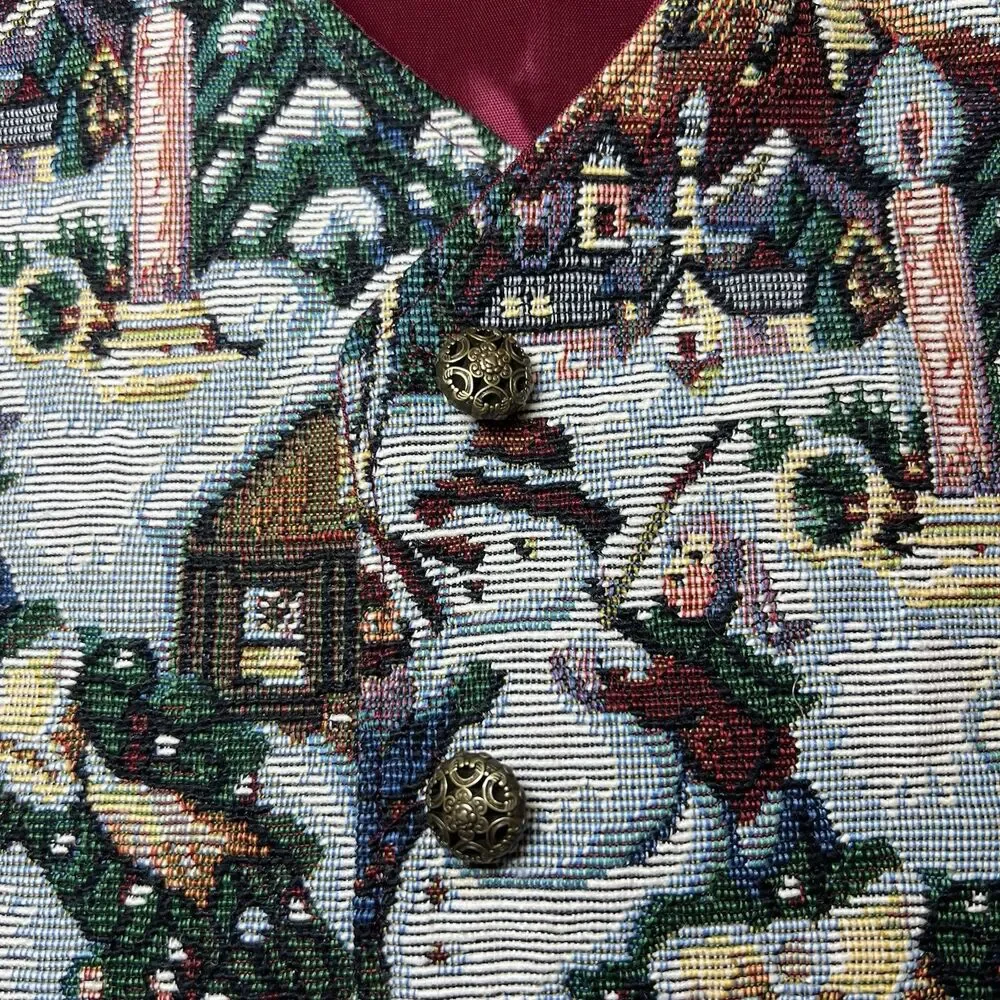 Vintage Bobbie Brooks Christmas Vest Women 2X 22/24 Tapestry Snowman 90s - Picture 4 of 7